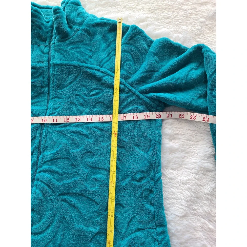 Miss Elaine Essentials Jade Teal Fleece Zip Front Robe Scroll Embossed 861262K